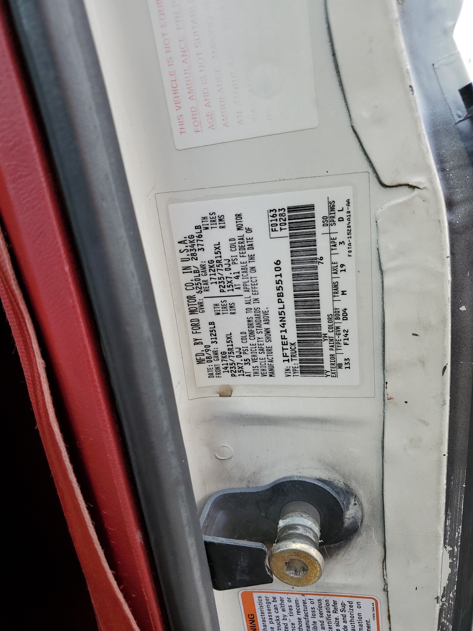 1FTEF14N5LPB55106 1990 Ford F150