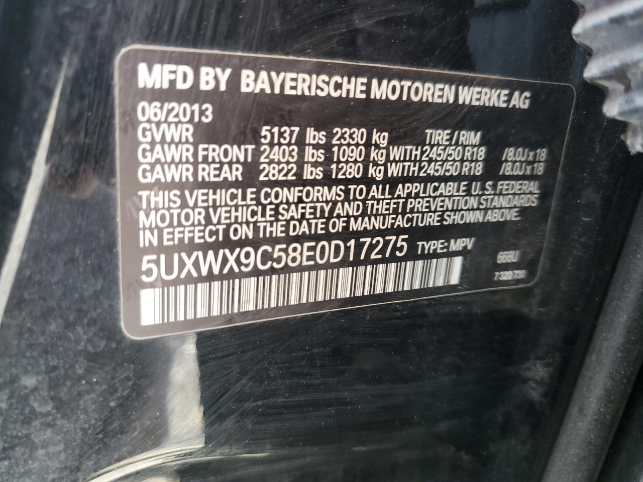 VIN 5UXWX9C58E0D17275 2014 BMW X3 no.13