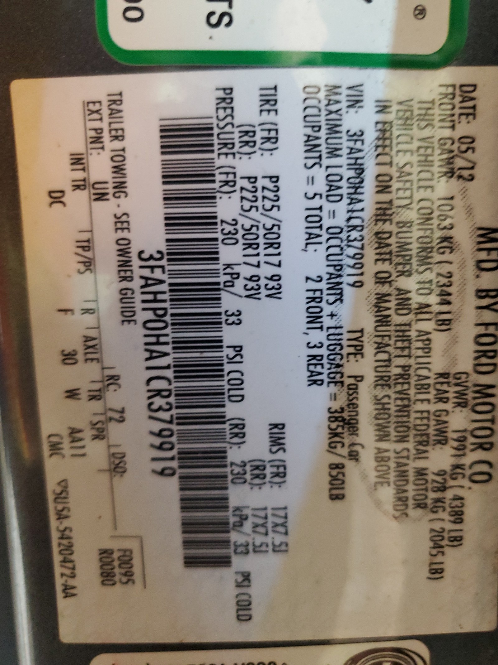 3FAHP0HA1CR379919 2012 Ford Fusion Se