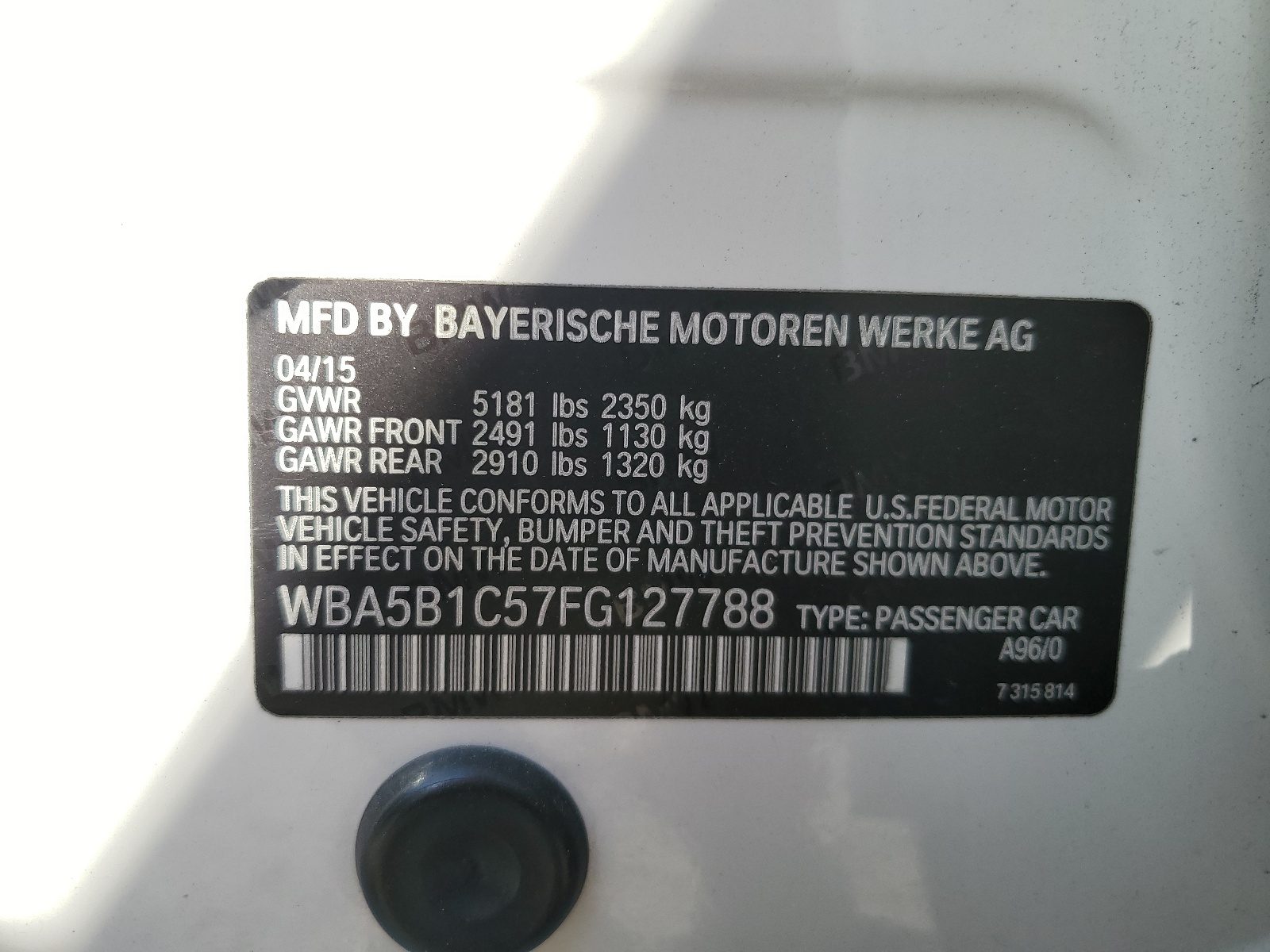 WBA5B1C57FG127788 2015 BMW 535 I