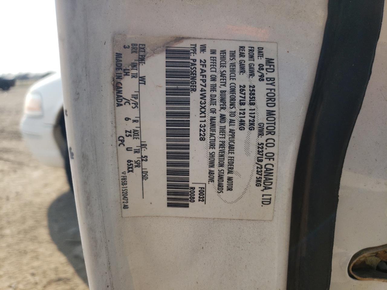 1999 Ford Crown Victoria Lx VIN: 2FAFP74W3XX113228 Lot: 66626324