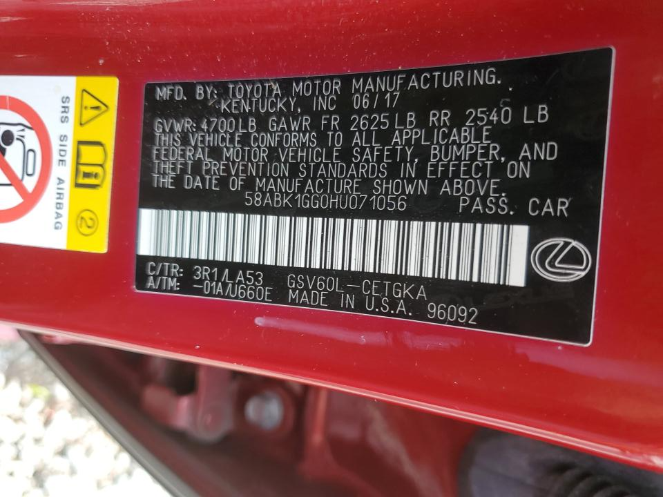 58ABK1GG0HU071056 2017 Lexus Es 350