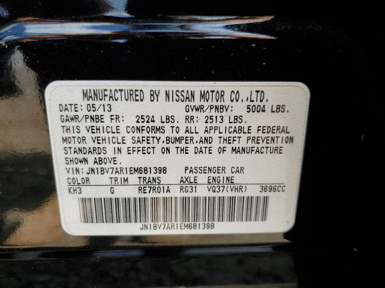 JN1BV7AR1EM681398 2014 Infiniti Q50 Base