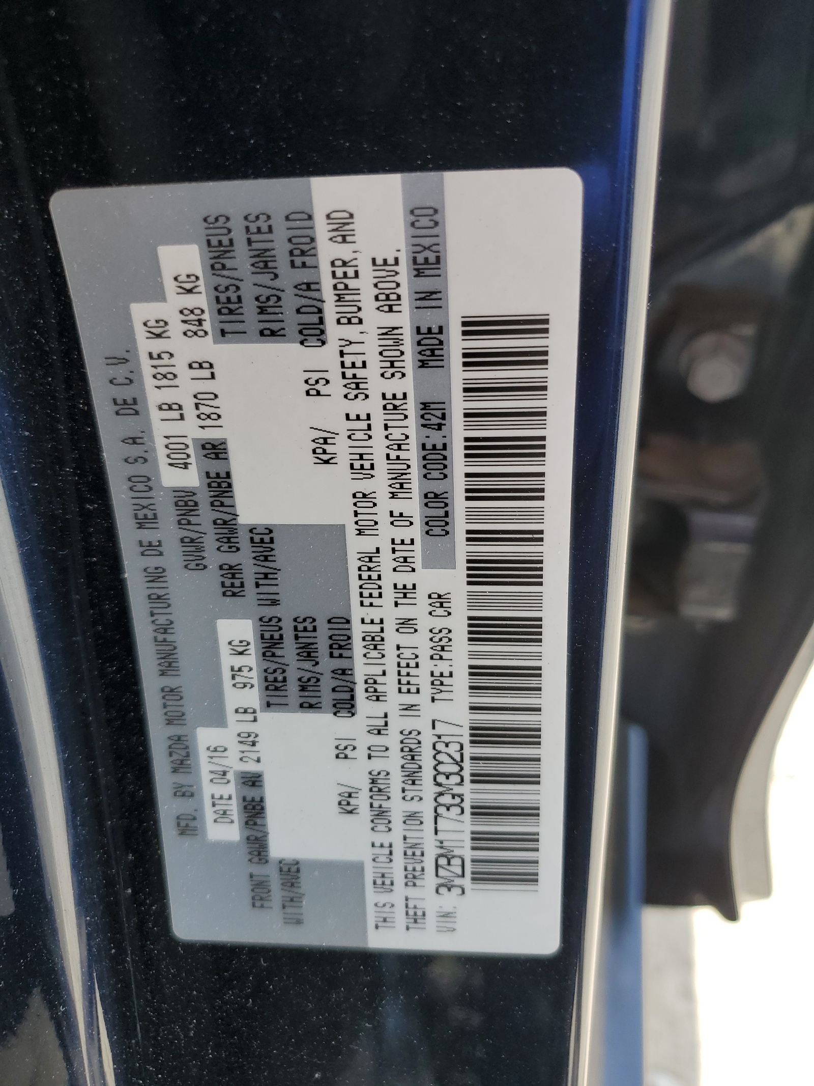 3MZBM1T73GM302317 2016 Mazda 3 Sport