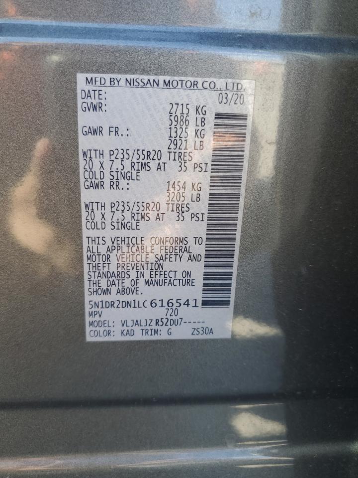 2020 Nissan Pathfinder Platinum VIN: 5N1DR2DN1LC616541 Lot: 68315074