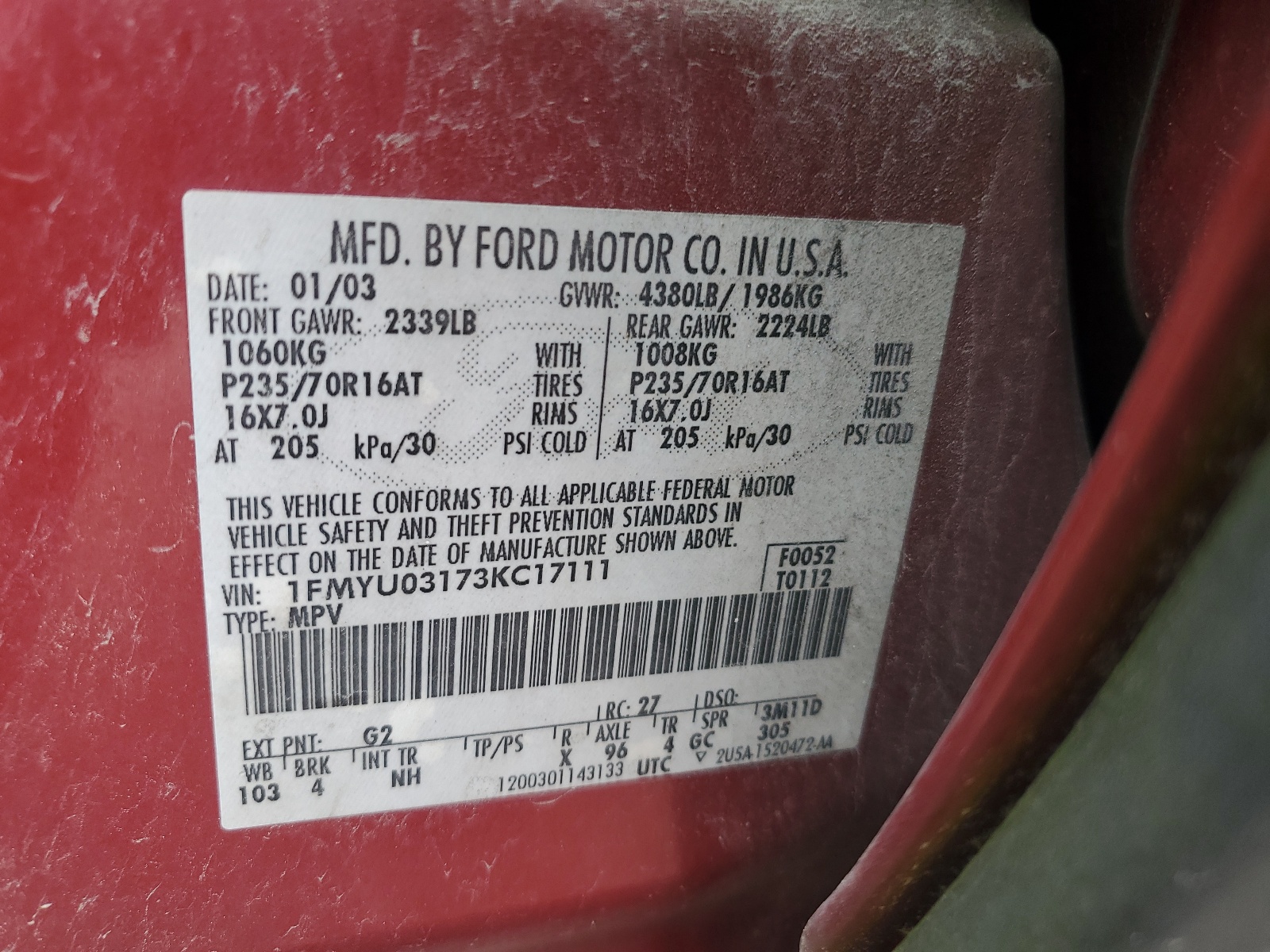 1FMYU03173KC17111 2003 Ford Escape Xlt