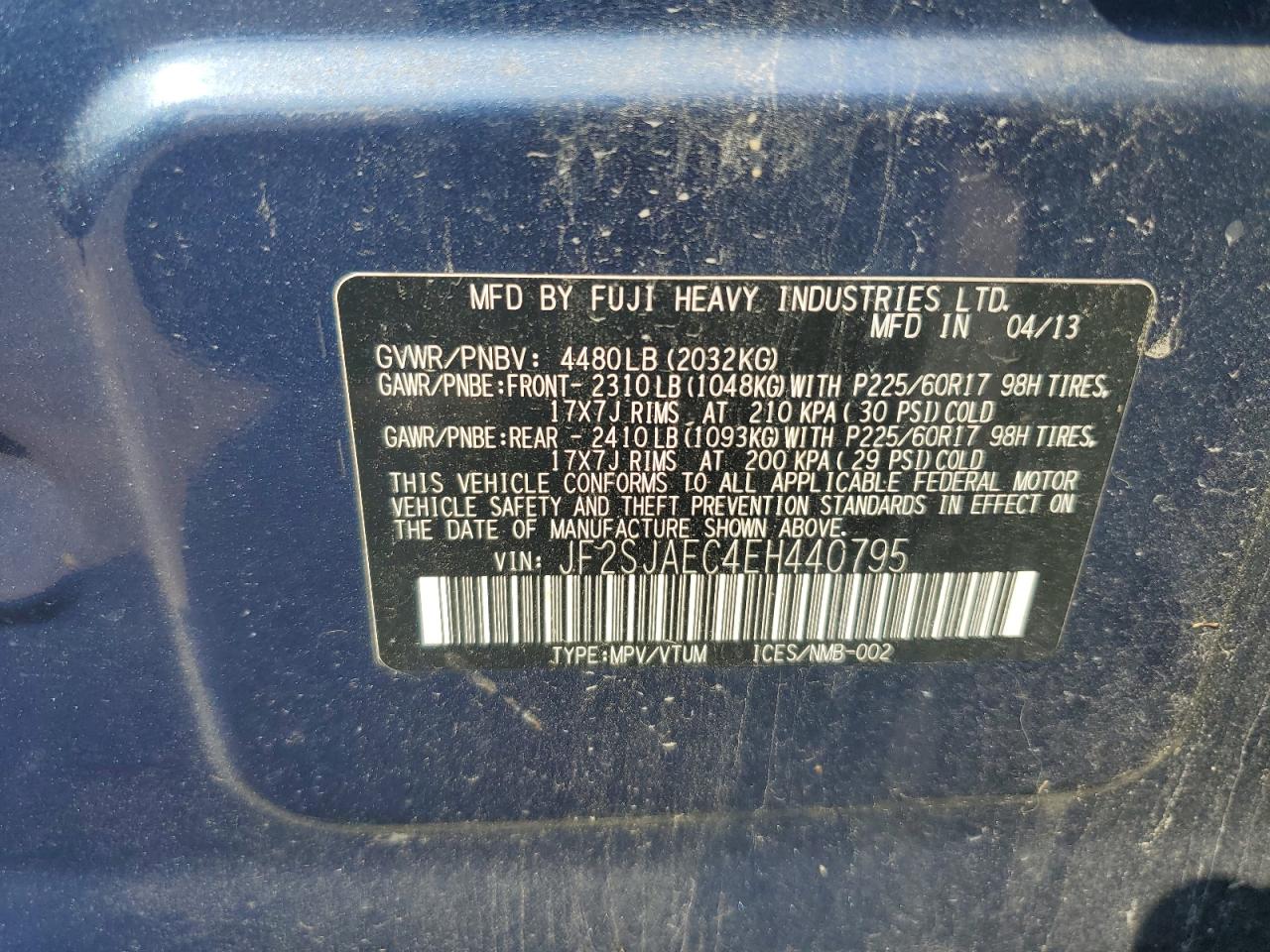 2014 Subaru Forester 2.5I Premium VIN: JF2SJAEC4EH440795 Lot: 68798674