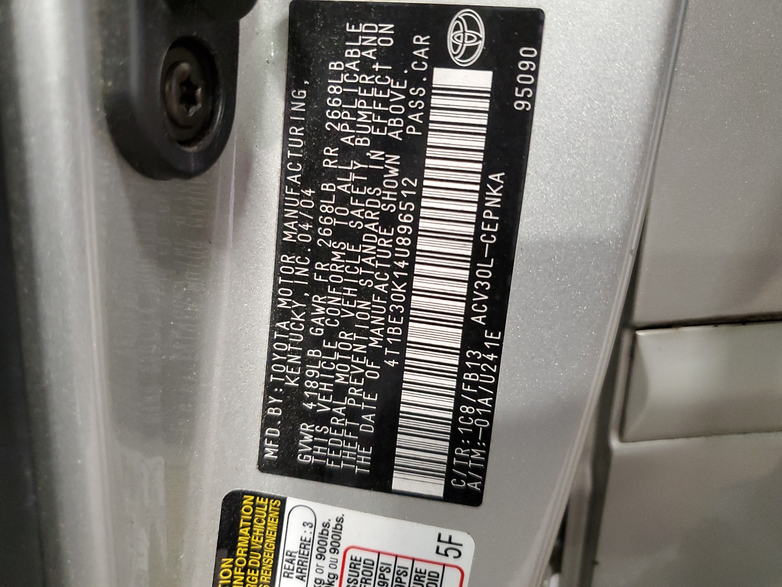 4T1BE30K14U896512 2004 Toyota Camry Le