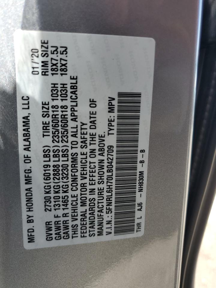 2020 Honda Odyssey Exl VIN: 5FNRL6H70LB042709 Lot: 67687634