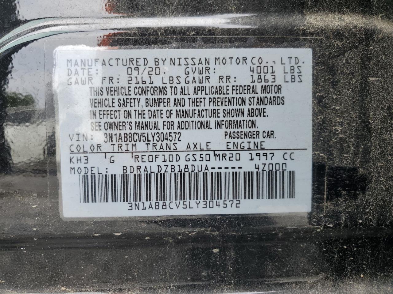 3N1AB8CV5LY304572 2020 Nissan Sentra Sv