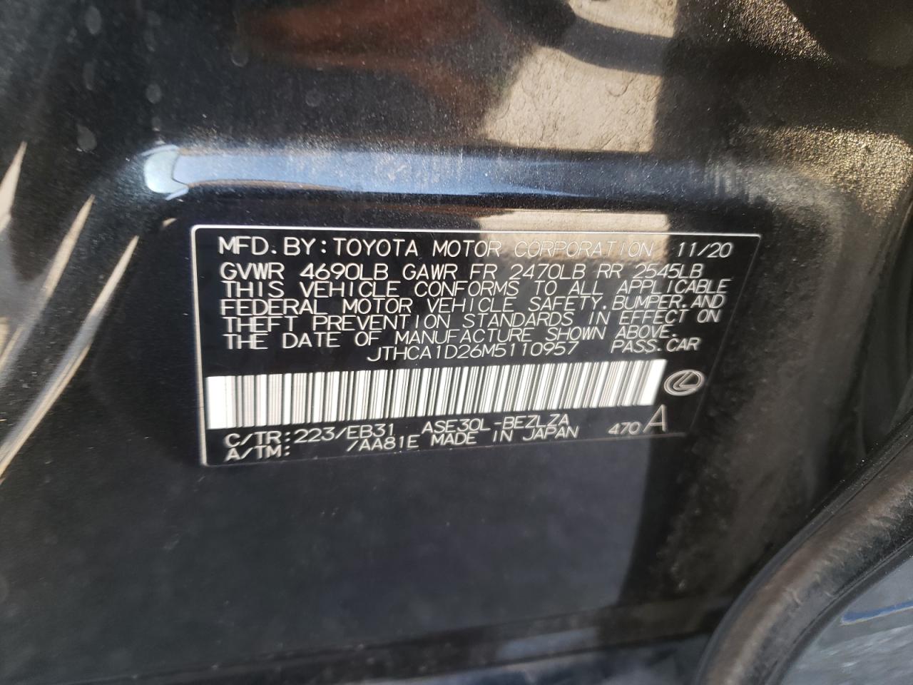 2021 Lexus Is 300 VIN: JTHCA1D26M5110957 Lot: 67506414