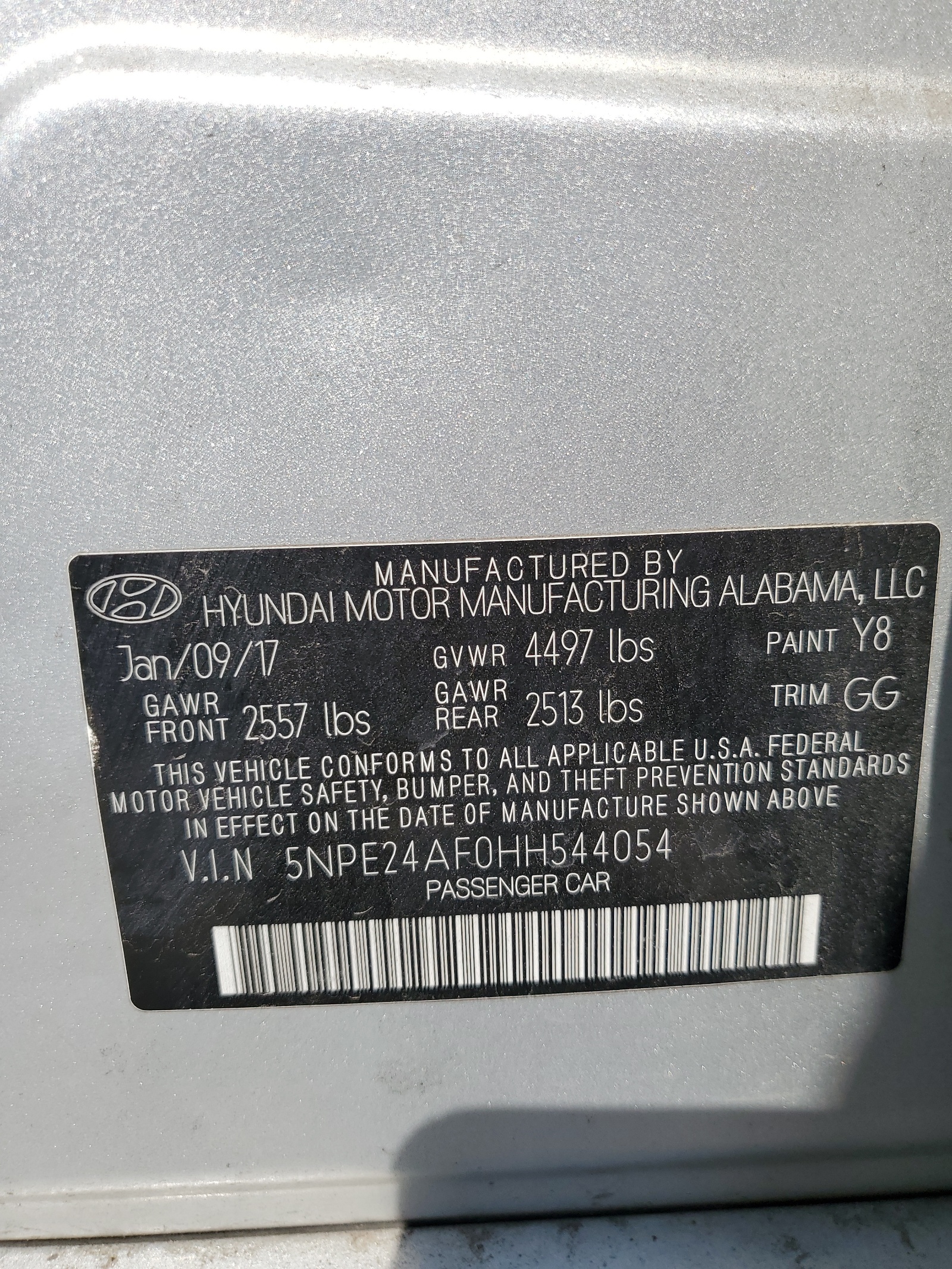 5NPE24AF0HH544054 2017 Hyundai Sonata Se