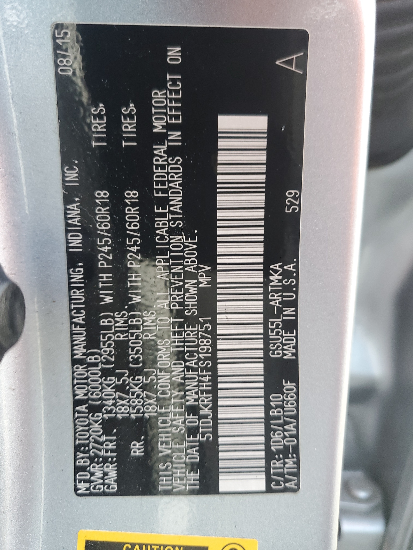 5TDJKRFH4FS198751 2015 Toyota Highlander Xle