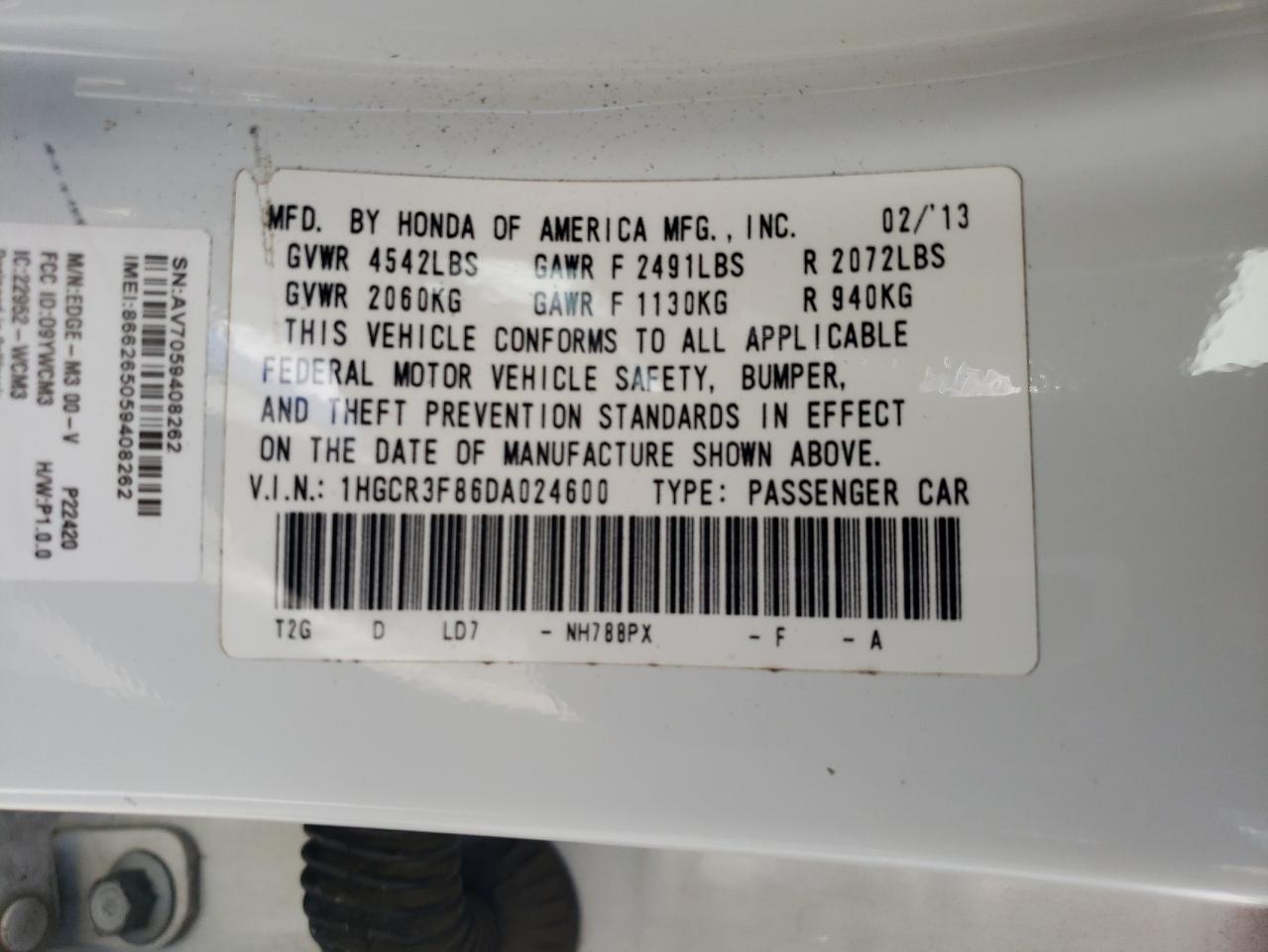 1HGCR3F86DA024600 2013 Honda Accord Exl