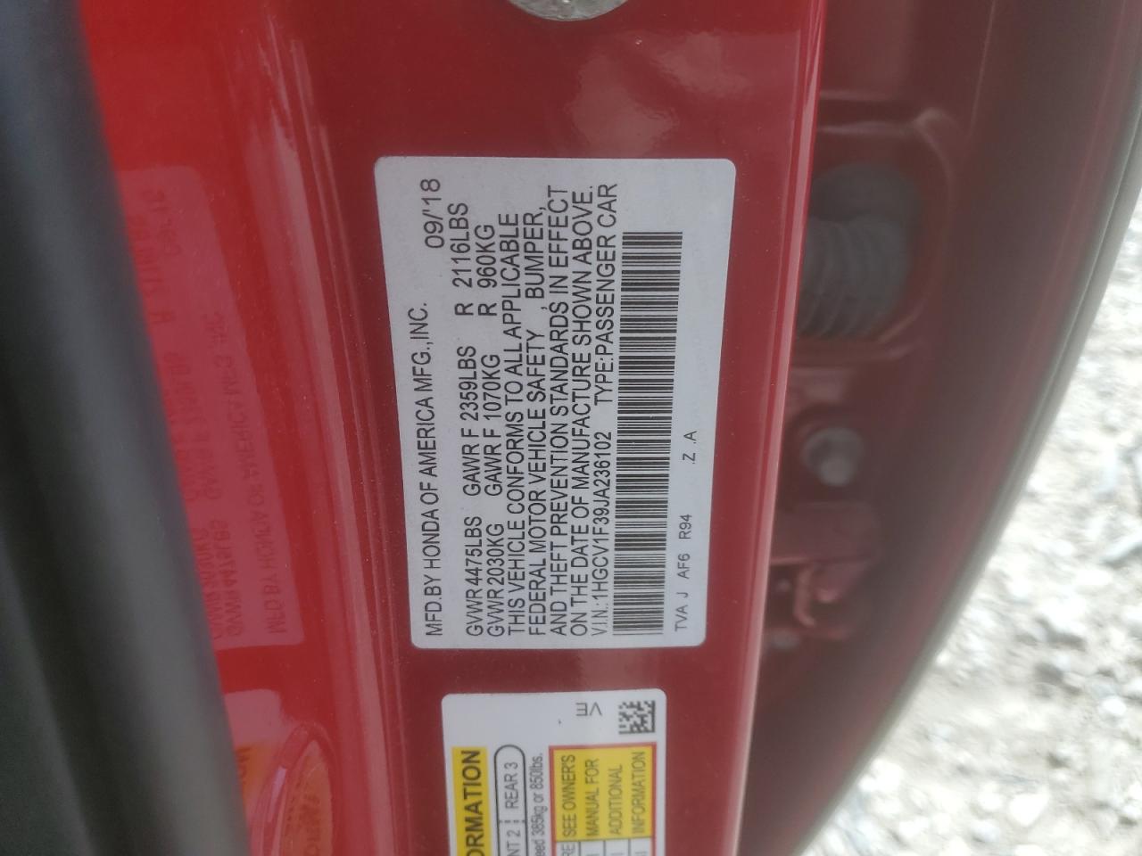 1HGCV1F39JA236102 2018 HONDA ACCORD - Image 15