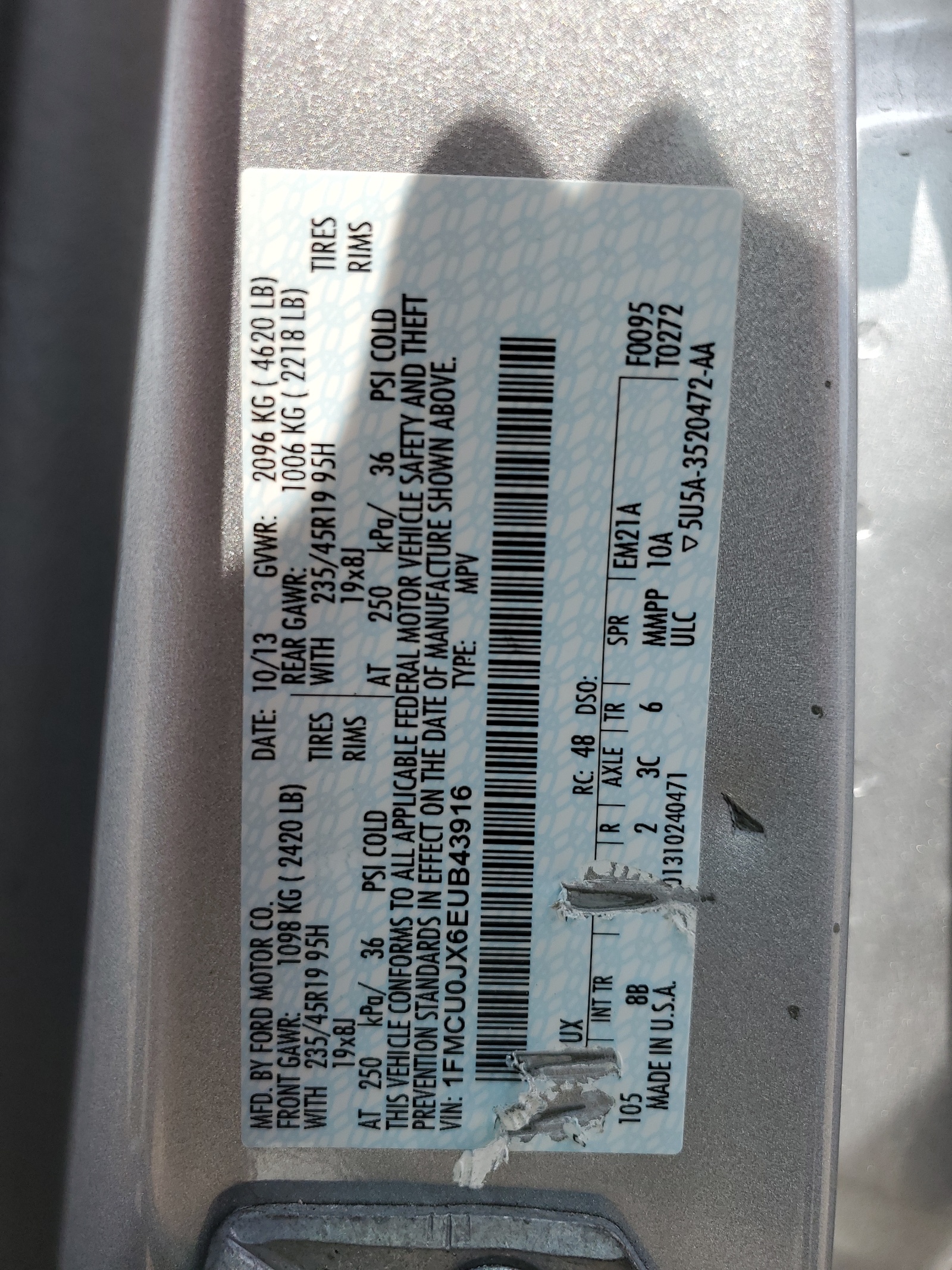 1FMCU0JX6EUB43916 2014 Ford Escape Titanium