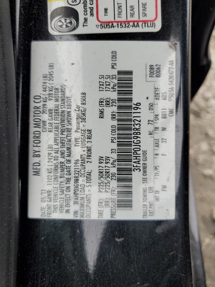 2011 Ford Fusion Sel VIN: 3FAHP0JG9BR321196 Lot: 67495504