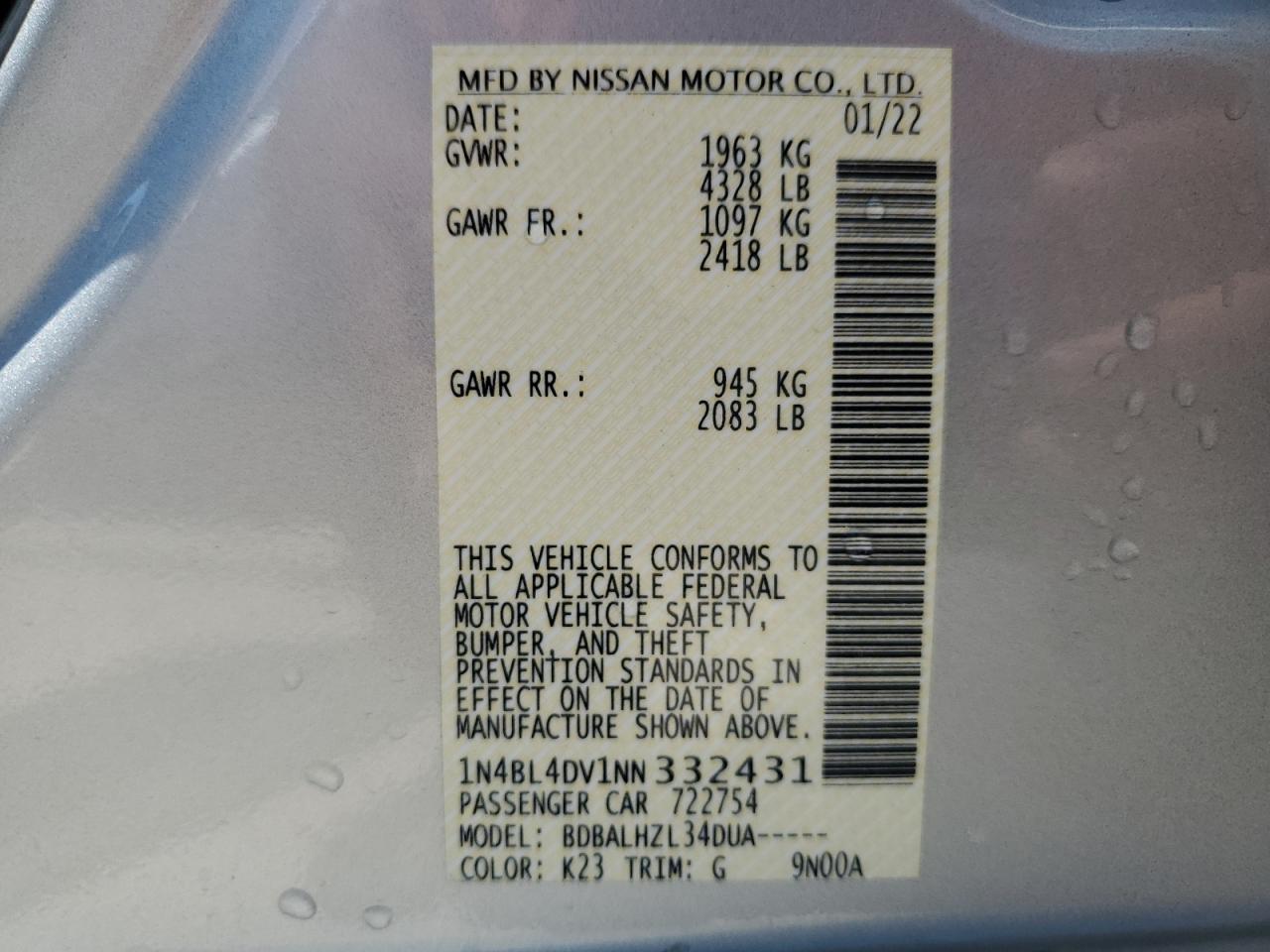 1N4BL4DV1NN332431 2022 NISSAN ALTIMA - Image 12