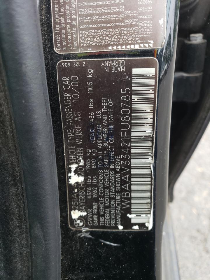 2001 BMW 325 I VIN: WBAAV33421FU80785 Lot: 67316064