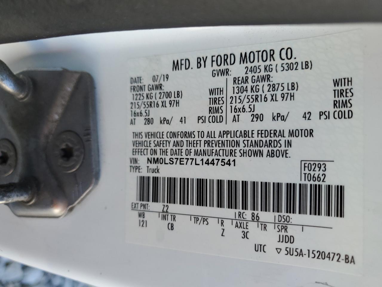 2020 Ford Transit Connect Xl VIN: NM0LS7E77L1447541 Lot: 67696204