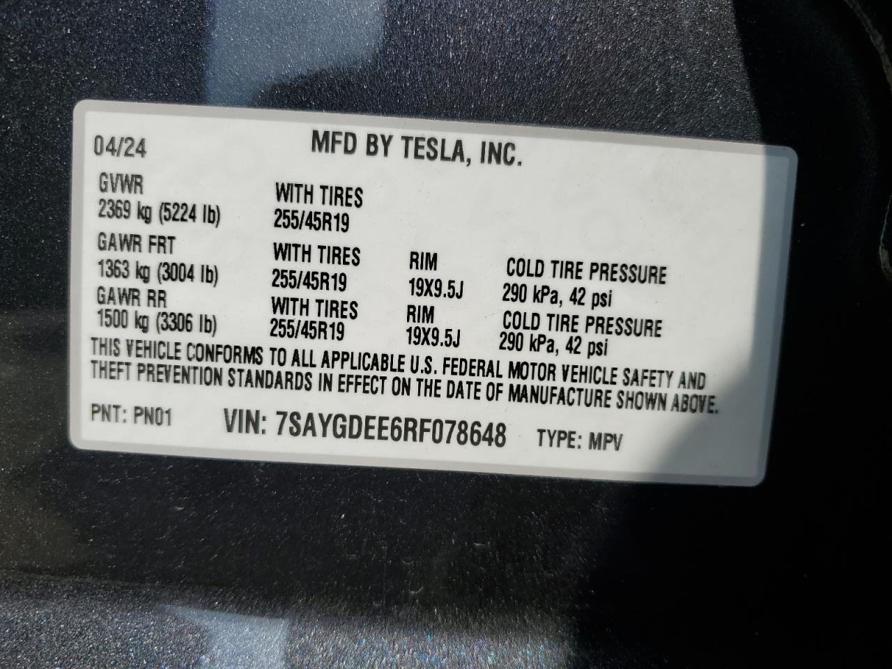 7SAYGDEE6RF078648 2024 Tesla Model Y