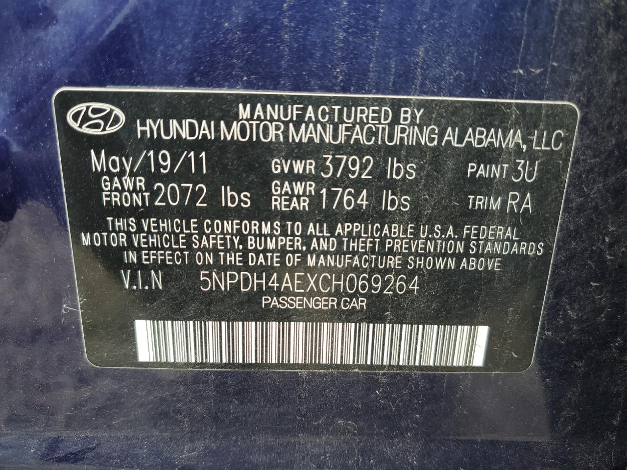 2012 Hyundai Elantra Gls VIN: 5NPDH4AEXCH069264 Lot: 66731744