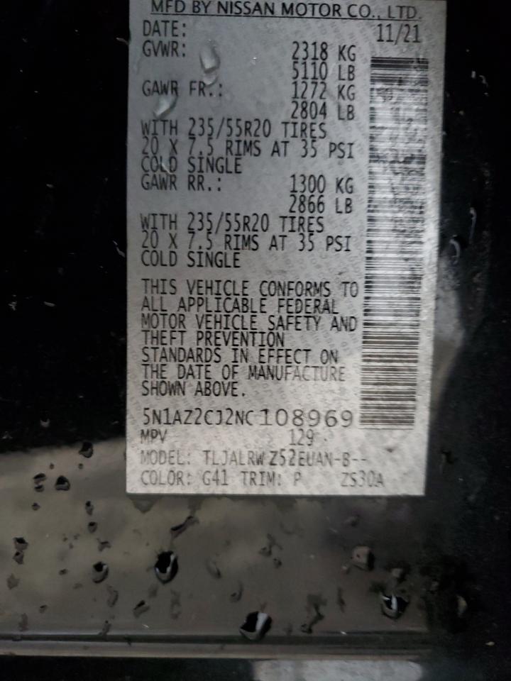 2022 Nissan Murano Sl VIN: 5N1AZ2CJ2NC108969 Lot: 66469734