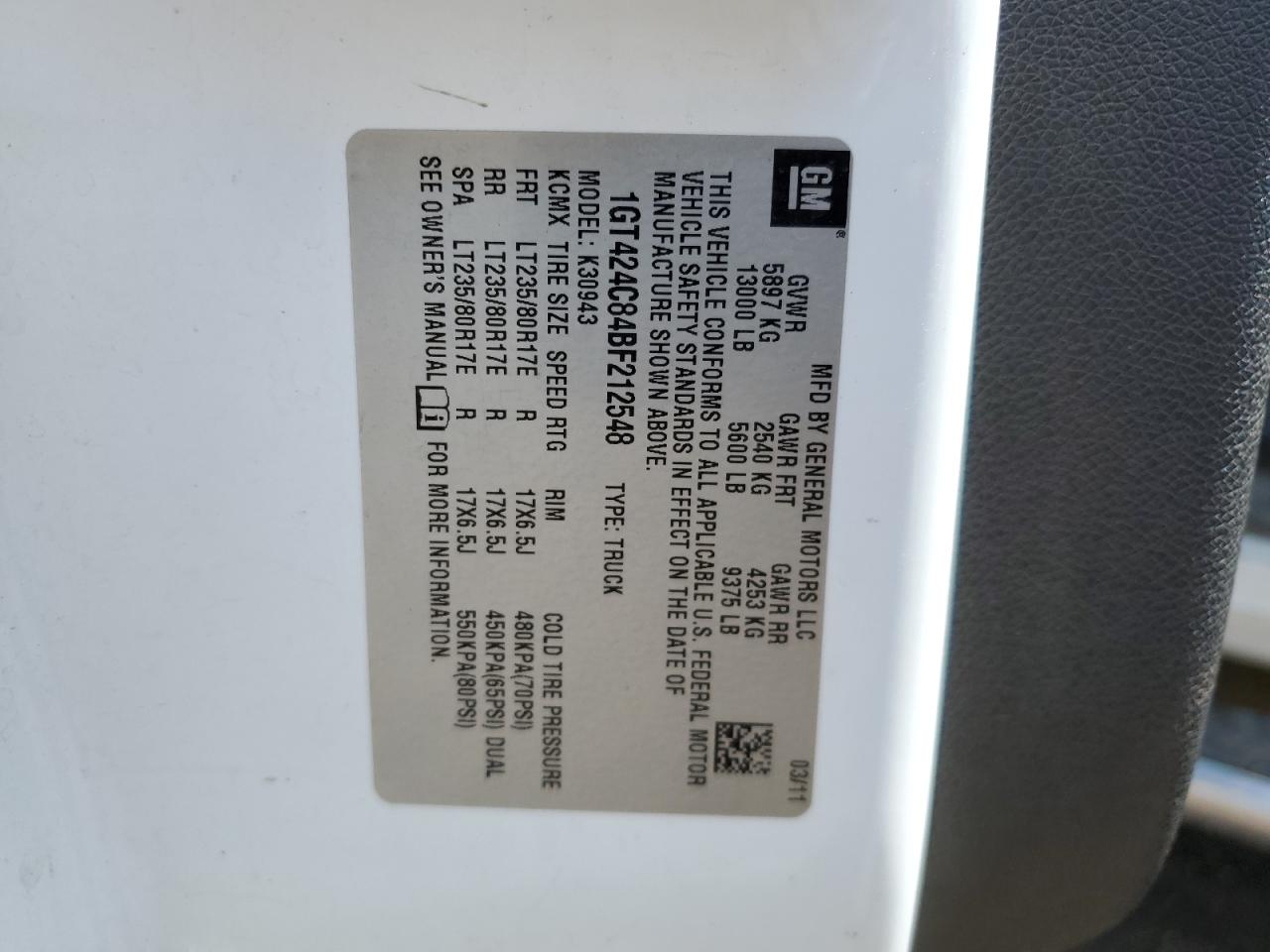 2011 GMC Sierra K3500 Slt VIN: 1GT424C84BF212548 Lot: 70533464