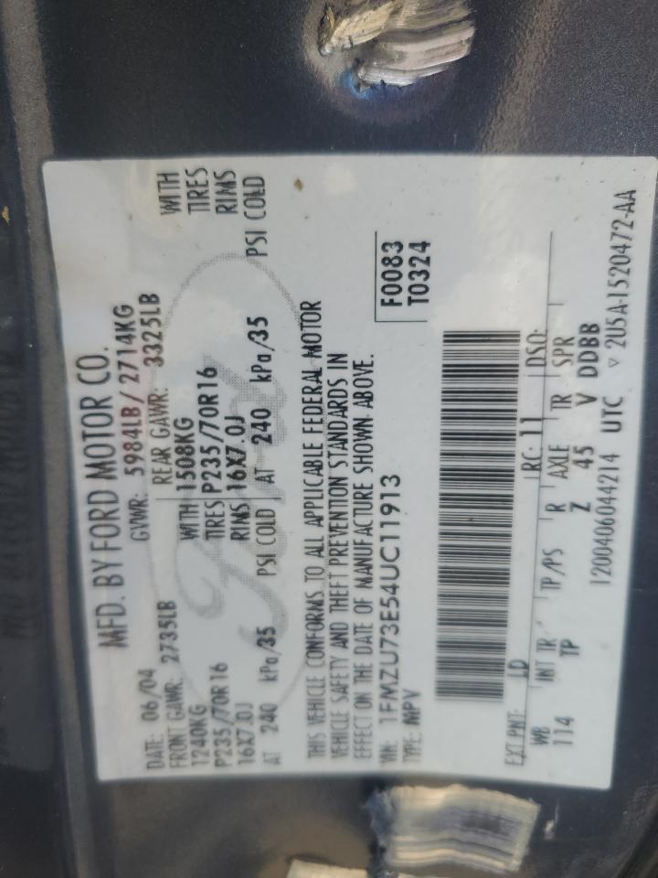 2004 Ford Explorer Xlt VIN: 1FMZU73E54UC11913 Lot: 65971164