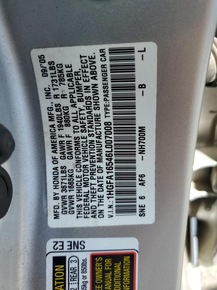 1HGFA16546L007008 2006 Honda Civic Lx