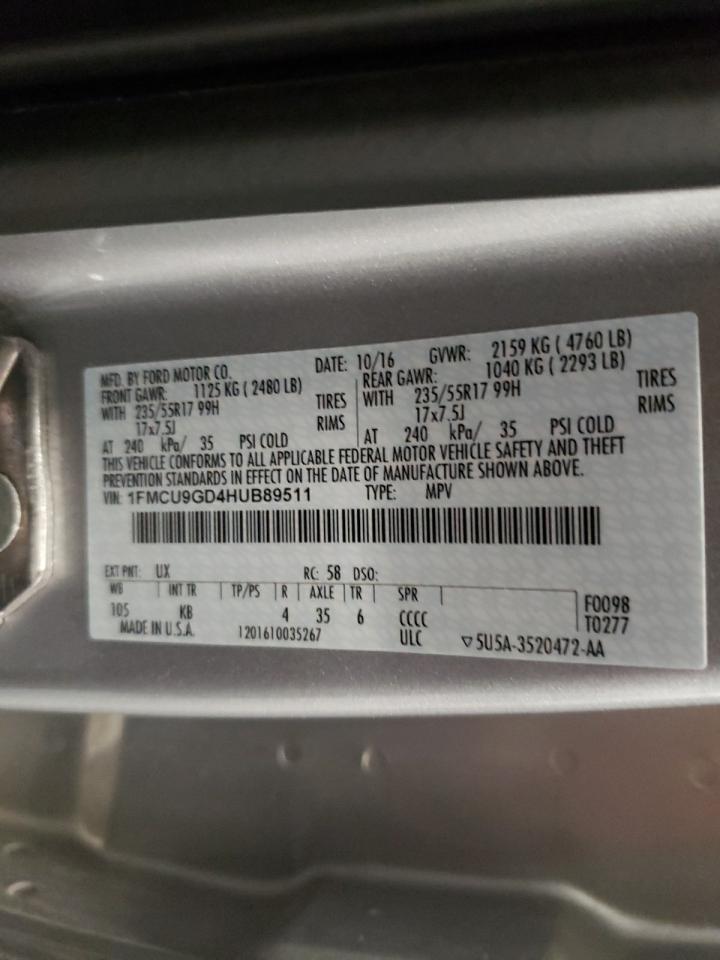 1FMCU9GD4HUB89511 2017 Ford Escape Se