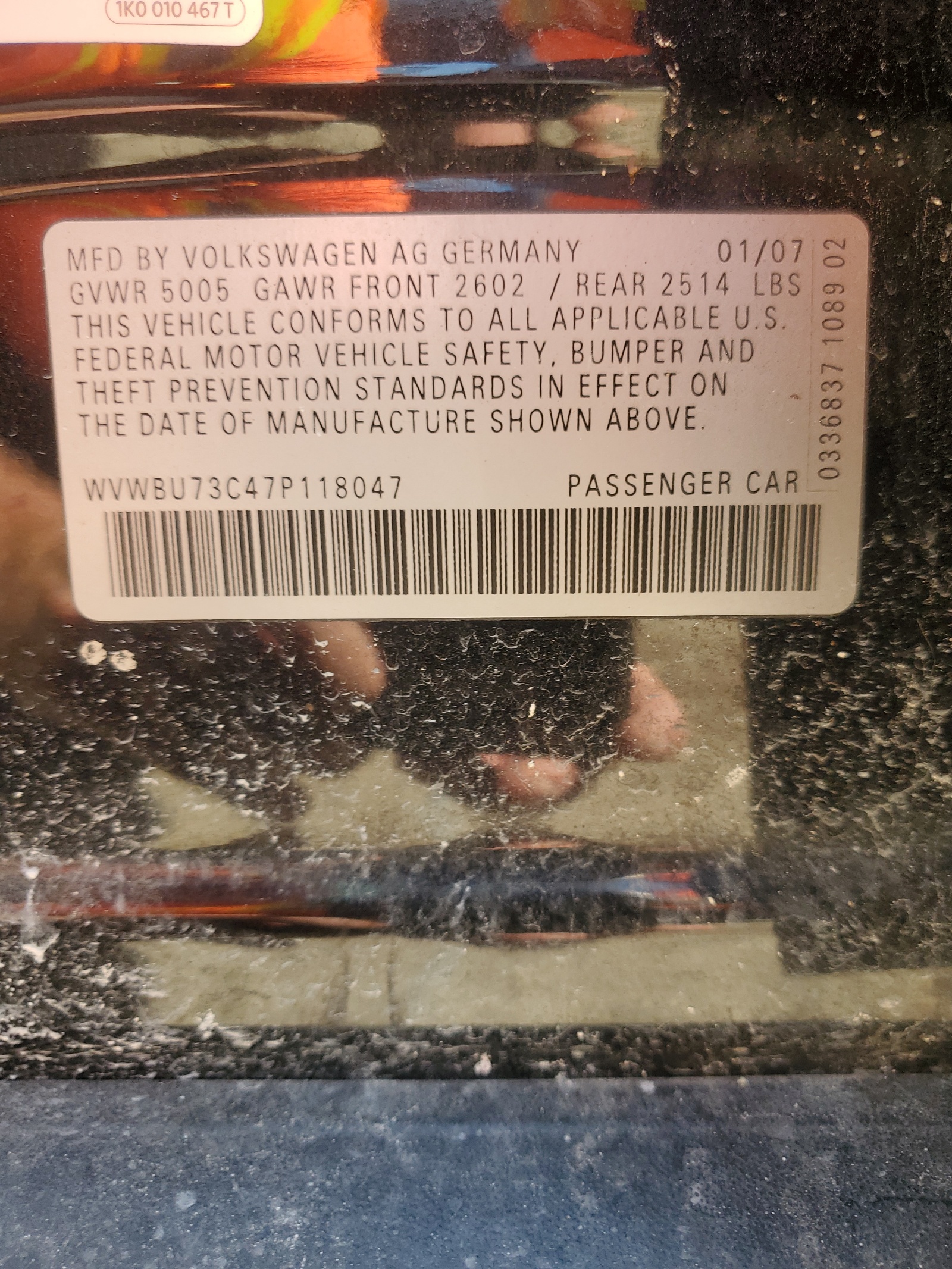 WVWBU73C47P118047 2007 Volkswagen Passat 3.6L 4Motion