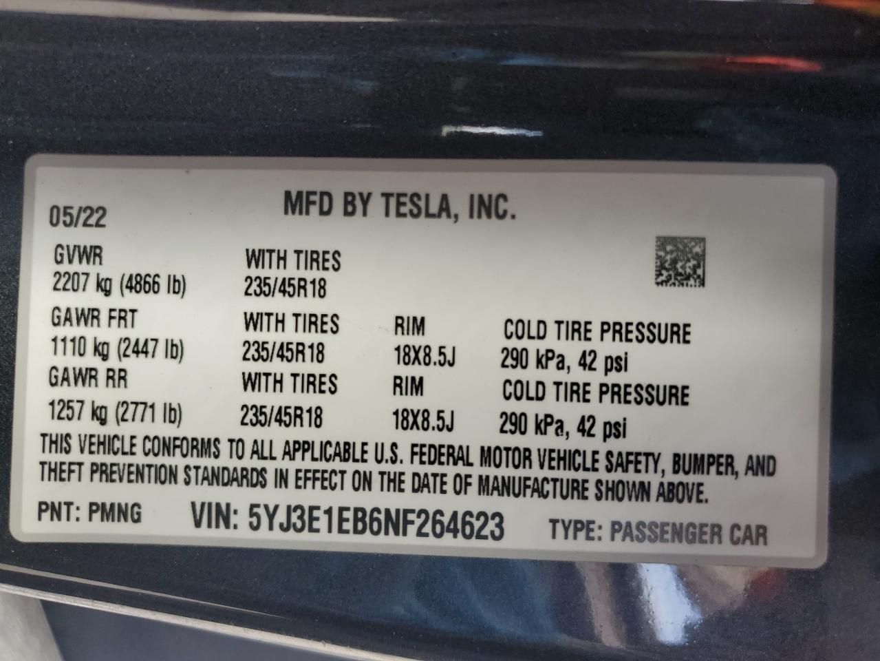 5YJ3E1EB6NF264623 2022 Tesla Model 3