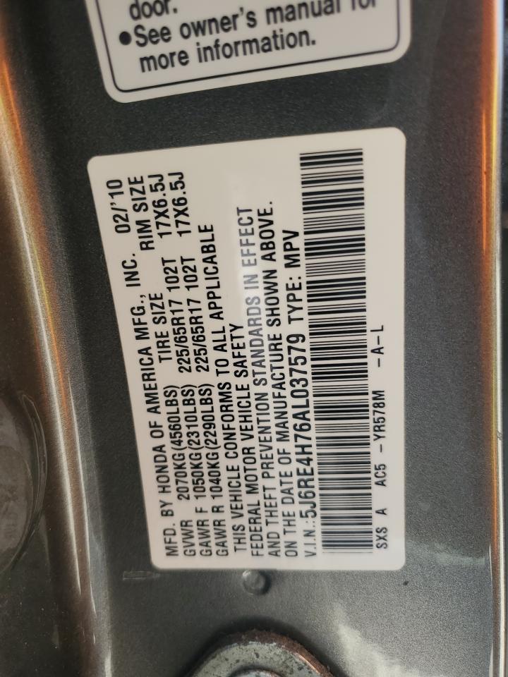 2010 Honda Cr-V Exl VIN: 5J6RE4H76AL037579 Lot: 65899654