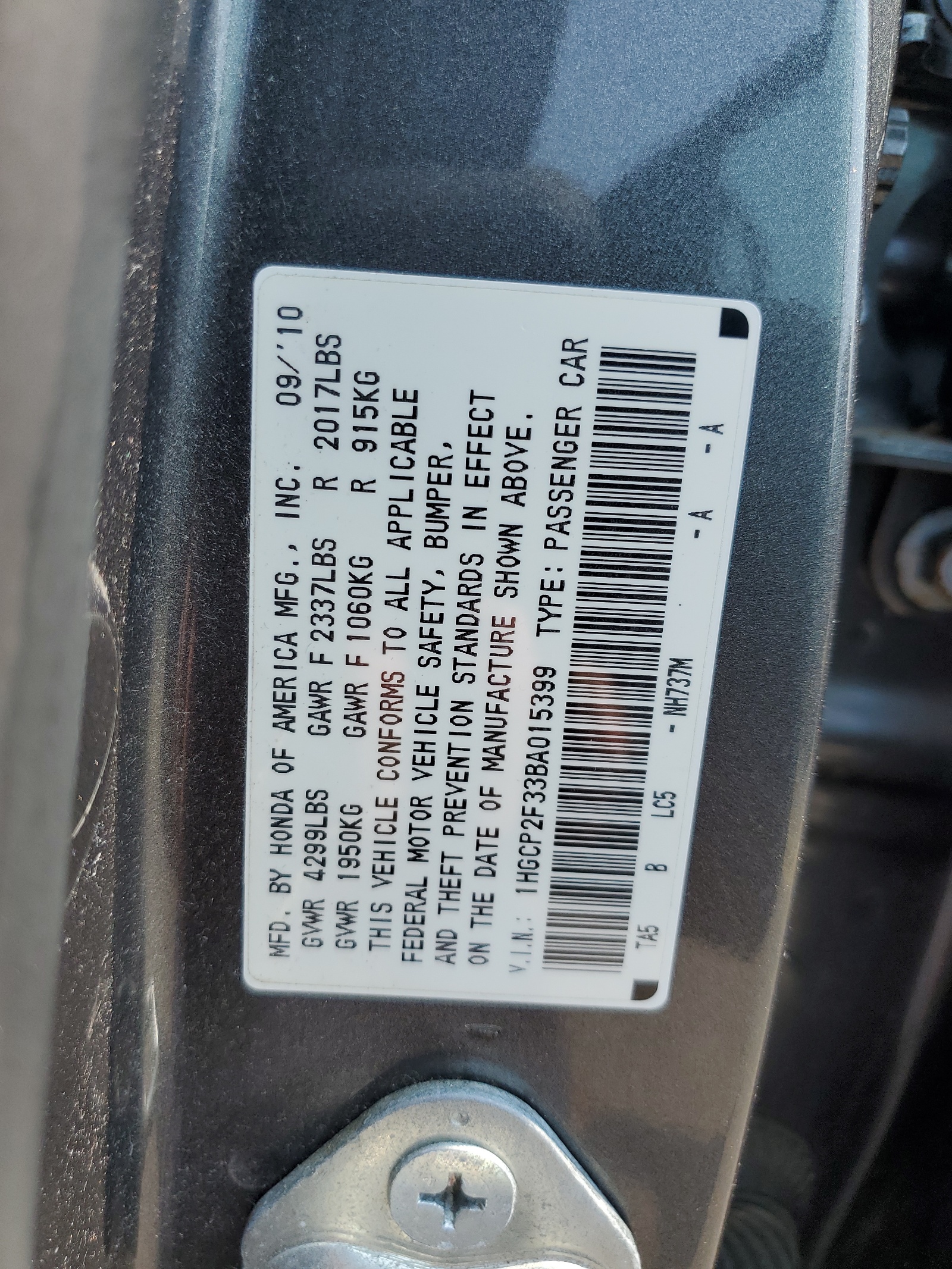 1HGCP2F33BA015399 2011 Honda Accord Lx