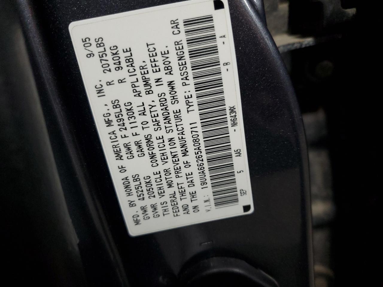 19UUA66265A080711 2005 Acura Tl