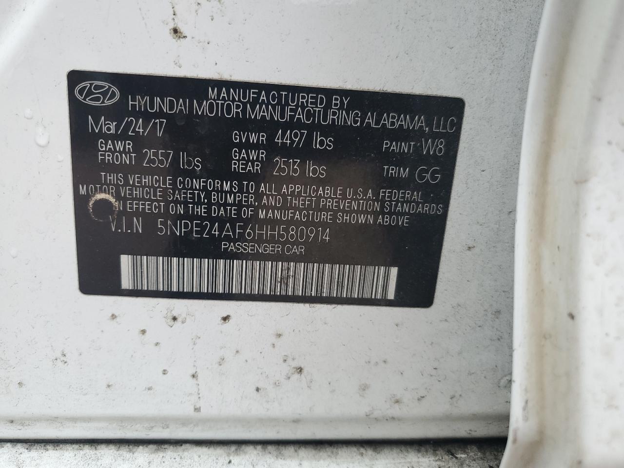 2017 Hyundai Sonata Se VIN: 5NPE24AF6HH580914 Lot: 66513664