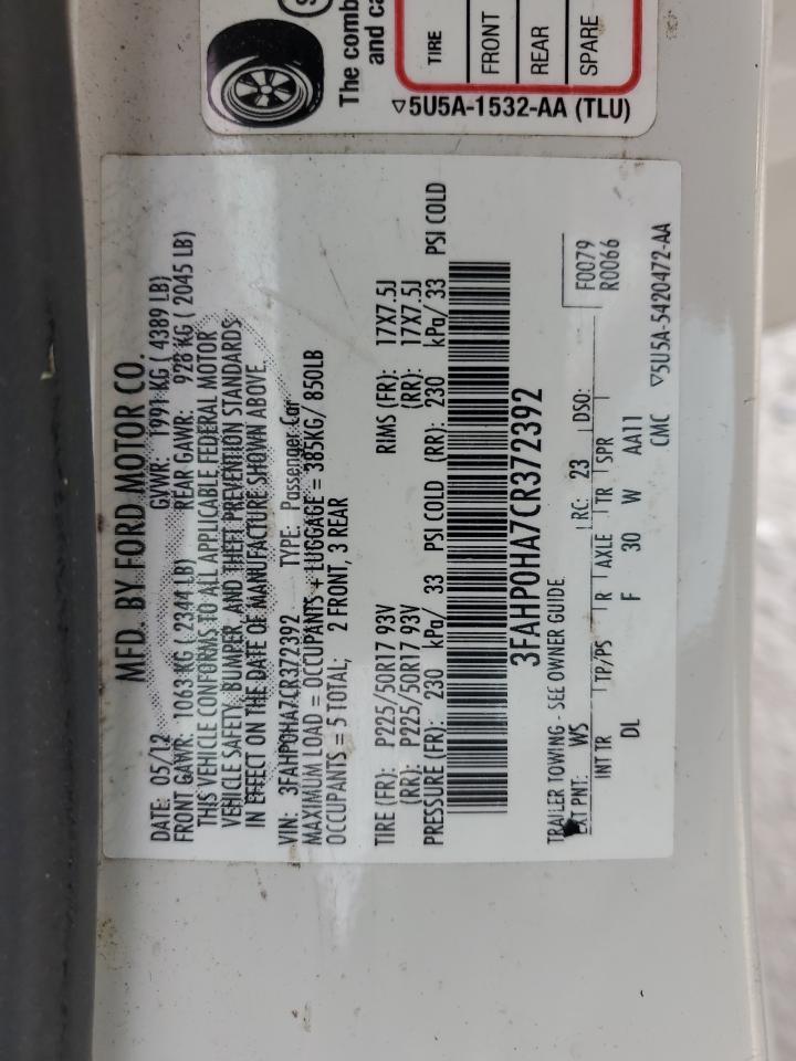 2012 Ford Fusion Se VIN: 3FAHP0HA7CR372392 Lot: 65741784