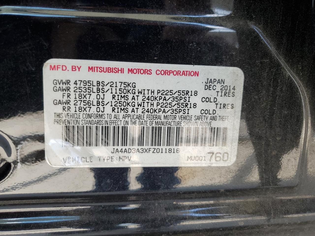 2015 Mitsubishi Outlander Se VIN: JA4AD3A3XFZ011816 Lot: 67183144