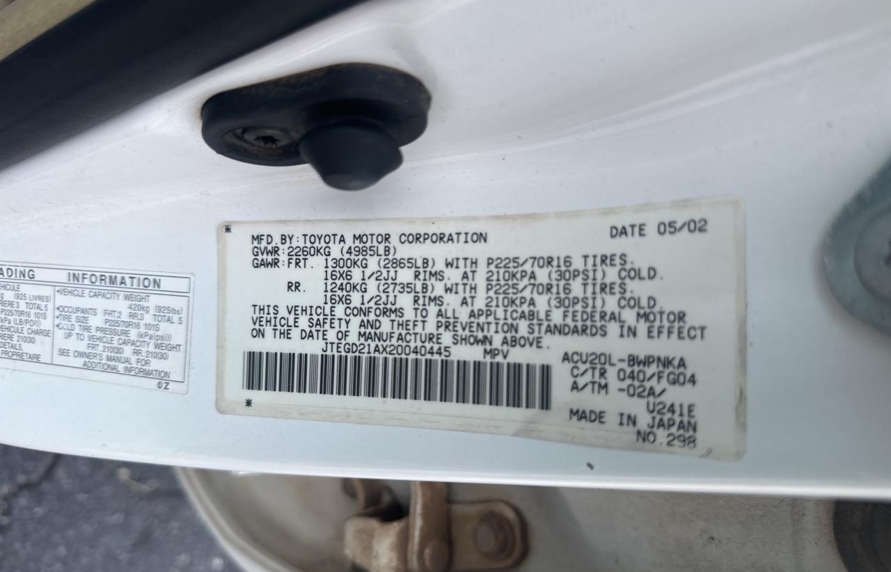 2002 Toyota Highlander VIN: JTEGD21AX20040445 Lot: 66970074