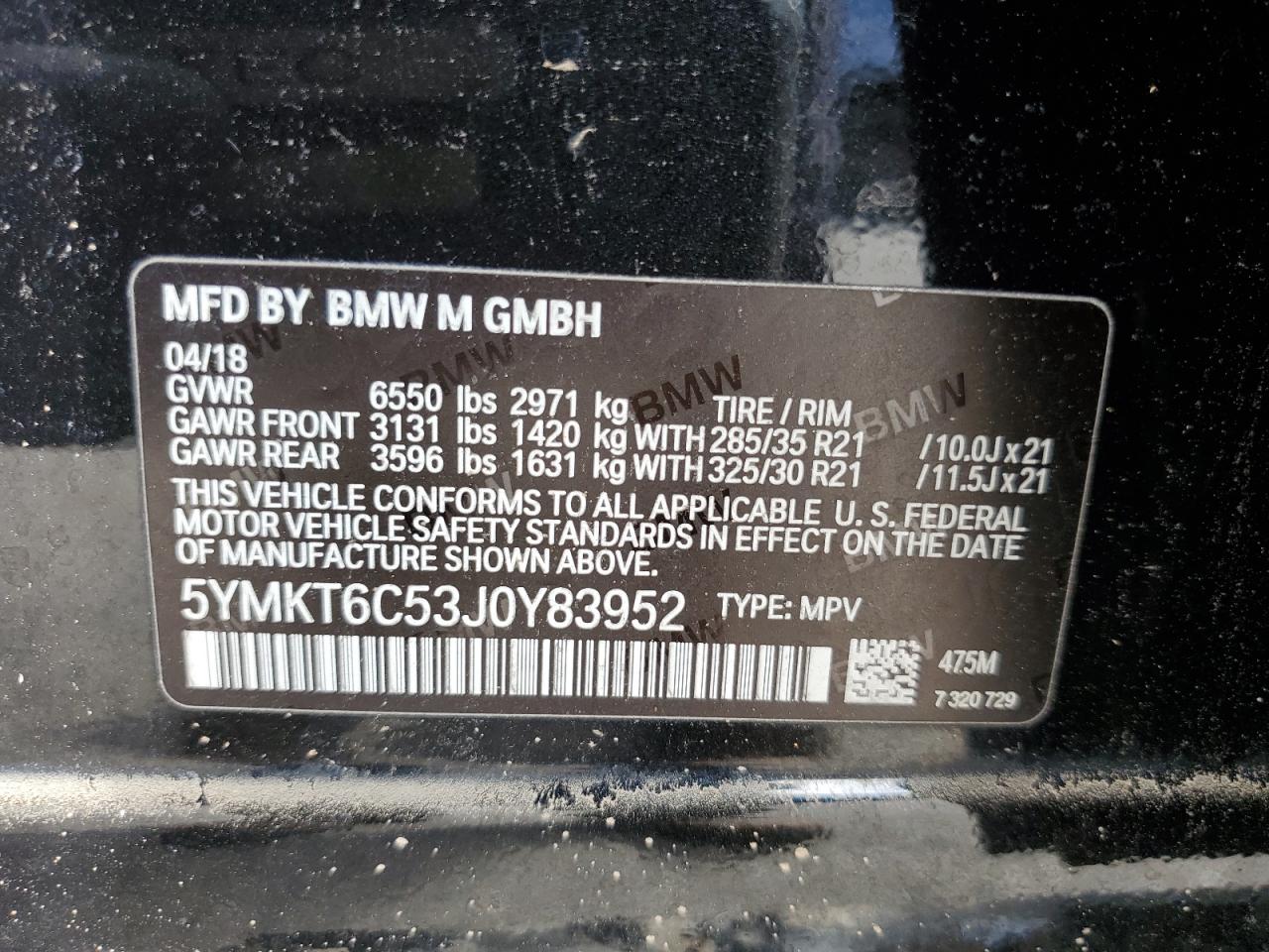 5YMKT6C53J0Y83952 2018 BMW X5 M