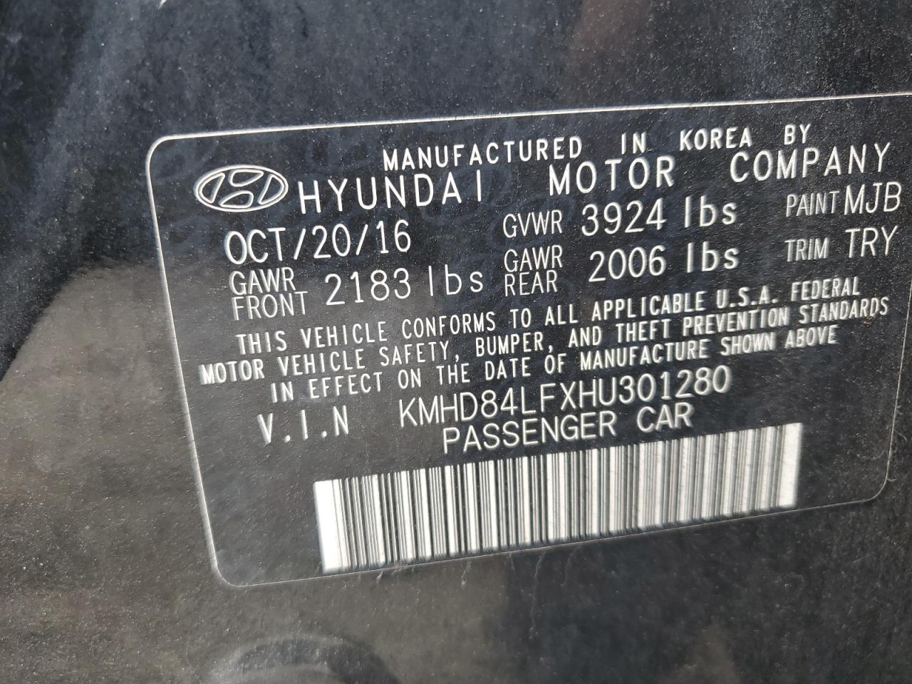 KMHD84LFXHU301280 2017 HYUNDAI ELANTRA - Image 12