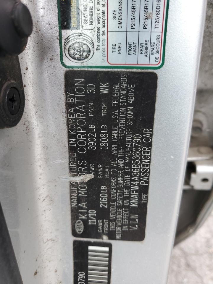 2011 Kia Forte Sx VIN: KNAFW4A36B5360790 Lot: 66631084