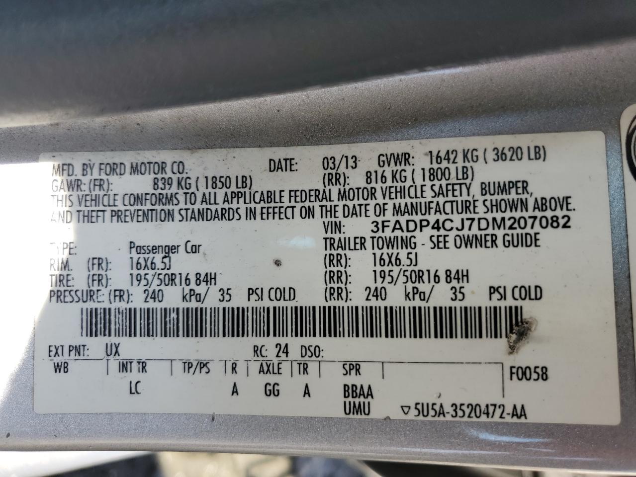 2013 Ford Fiesta Titanium VIN: 3FADP4CJ7DM207082 Lot: 67928774