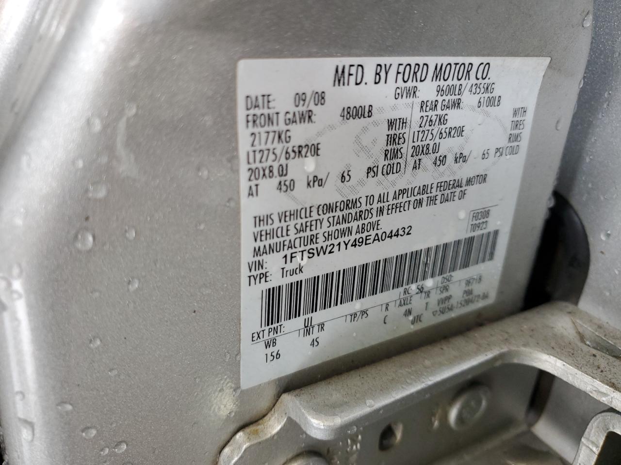 1FTSW21Y49EA04432 2009 Ford F250 Super Duty 1FTSW21Y49EA04432 2009 Ford F250 Super Duty