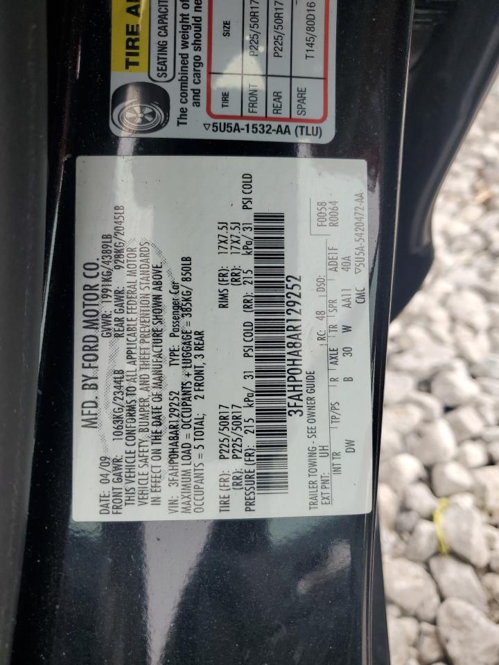 2010 Ford Fusion Se VIN: 3FAHP0HA8AR129252 Lot: 65401264