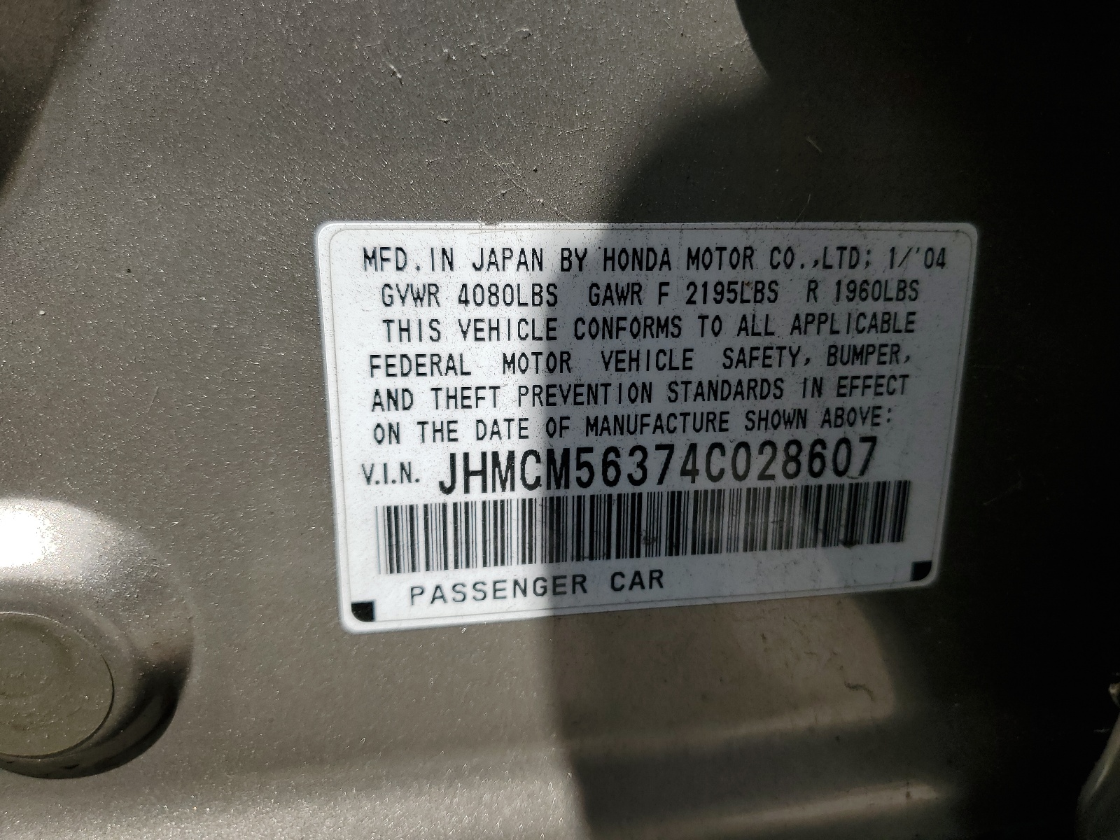 JHMCM56374C028607 2004 Honda Accord Lx