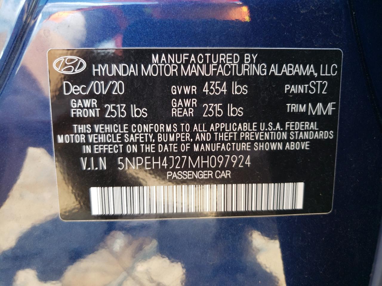 2021 Hyundai Sonata Limited VIN: 5NPEH4J27MH097924 Lot: 67274594