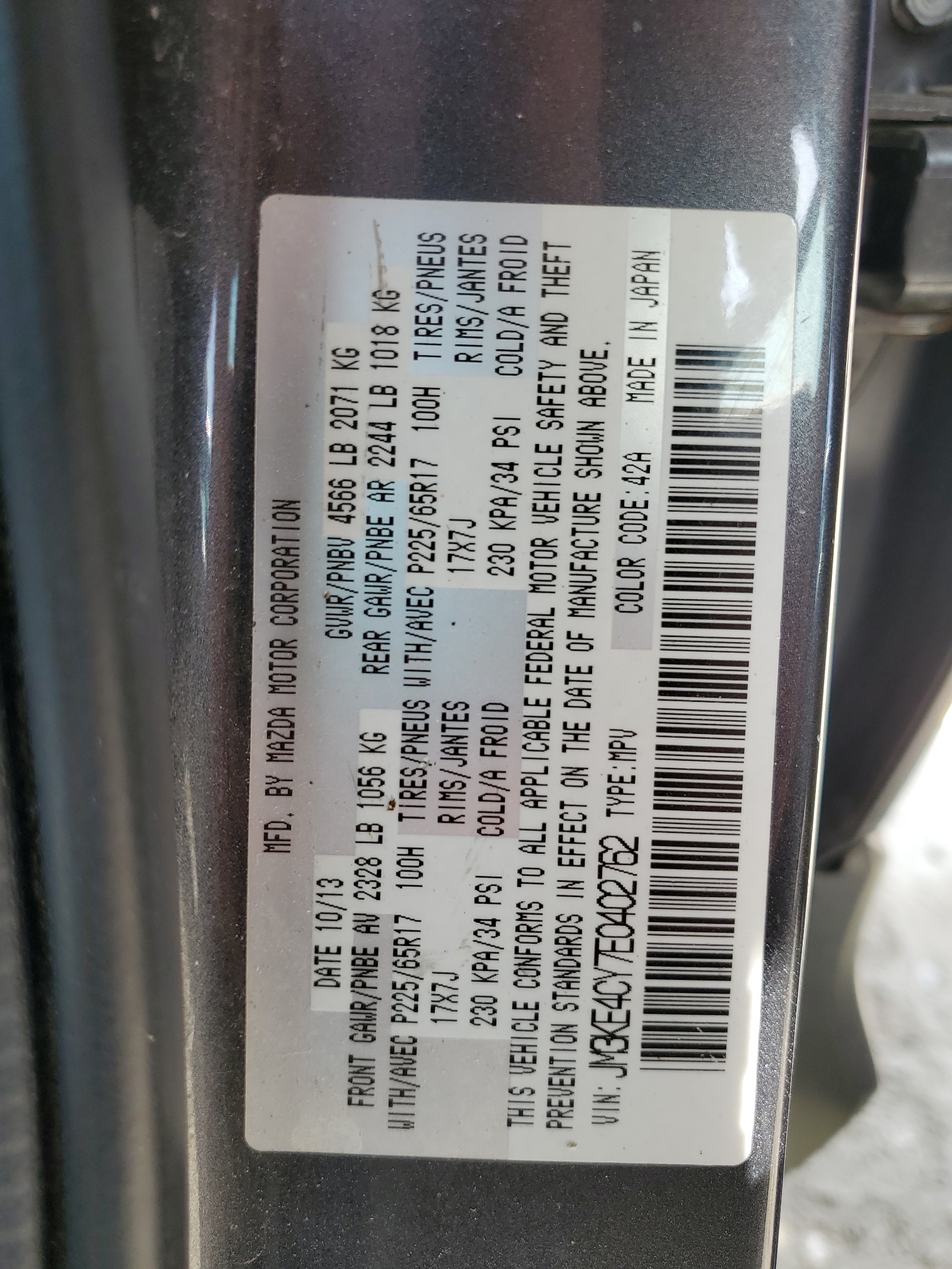 JM3KE4CY7E0402762 2014 Mazda Cx-5 Touring