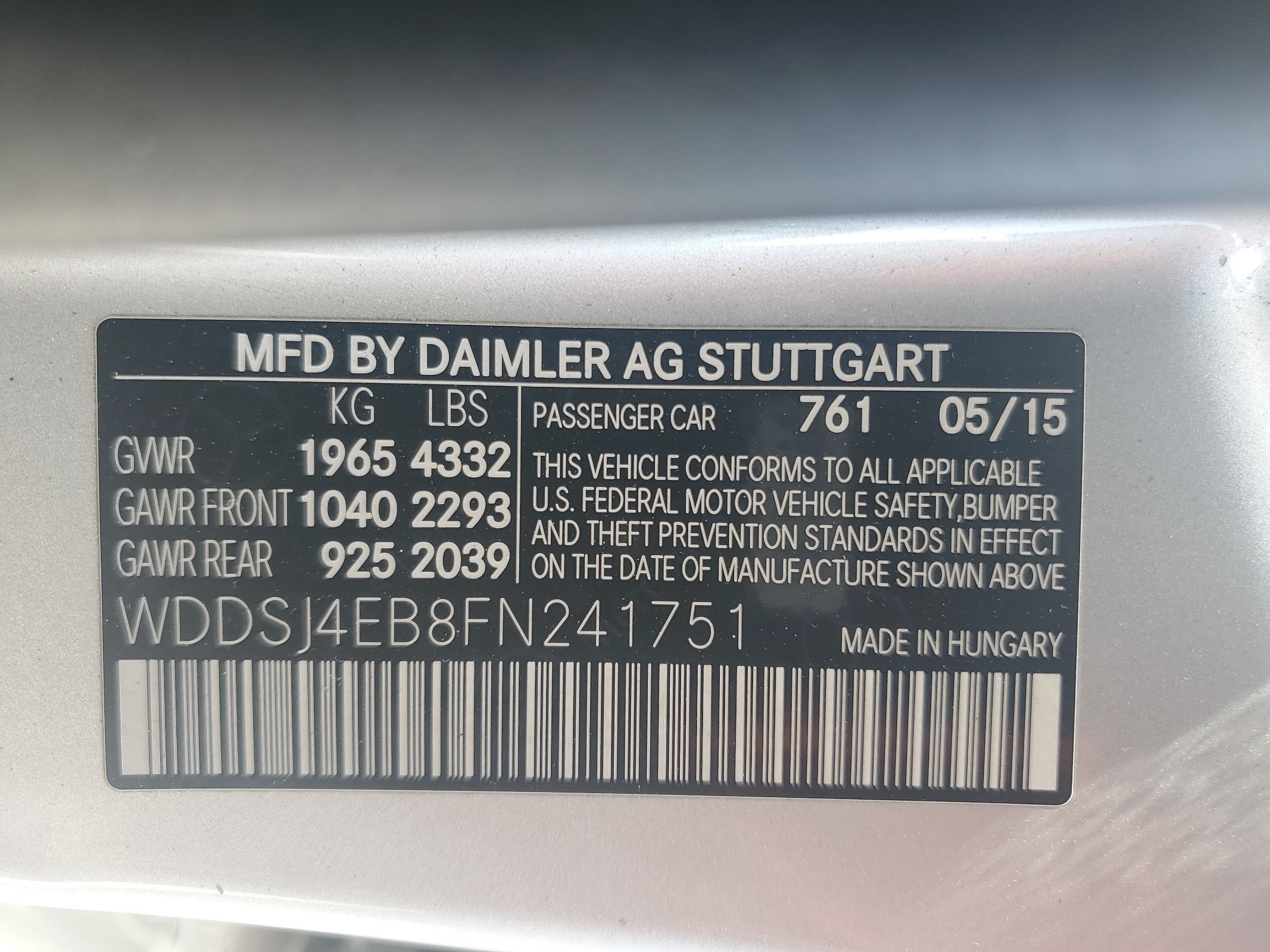 WDDSJ4EB8FN241751 2015 Mercedes-Benz Cla 250